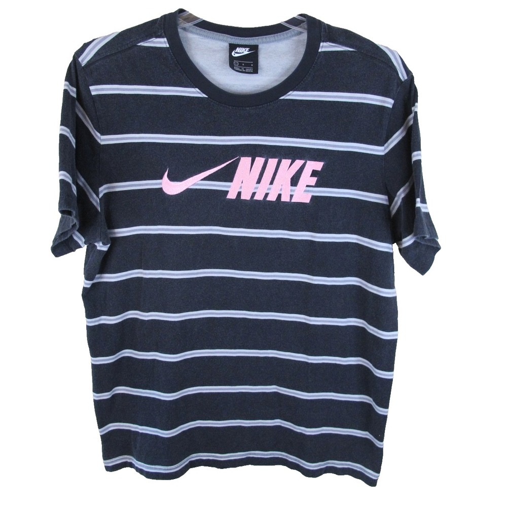 Nike‎ Striped Short Sleeve Black Pink Swoosh Logo T-Shirt Men's Large